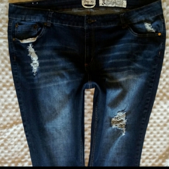 Indigo Rein Jeans Size 24 Skinny Leg Distressed Cuff Crop - Picture 5 of 12